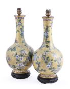 A pair of Chinese cloisonné yellow-ground vases