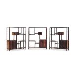 Three Chinese hardwood display shelves