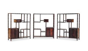 Three Chinese hardwood display shelves