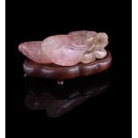 A Chinese pink tourmaline carving of bean pods