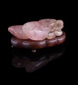 A Chinese pink tourmaline carving of bean pods