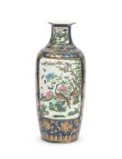 A large Chinese Famille Rose blue ground vase
