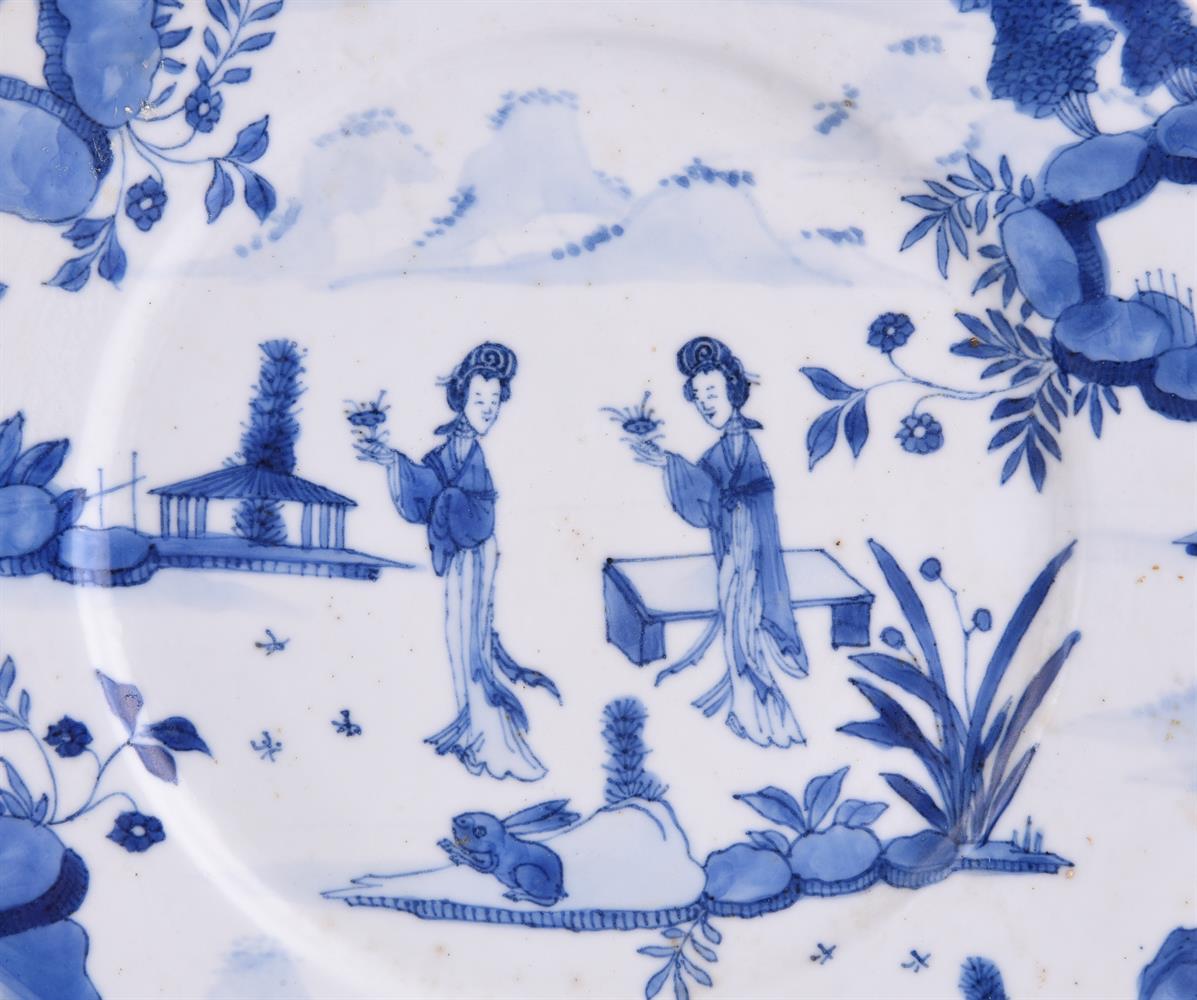 A set of four Chinese blue & white 'ladies' plates - Image 3 of 5