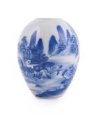 A small Chinese blue and white 'landscape' vase