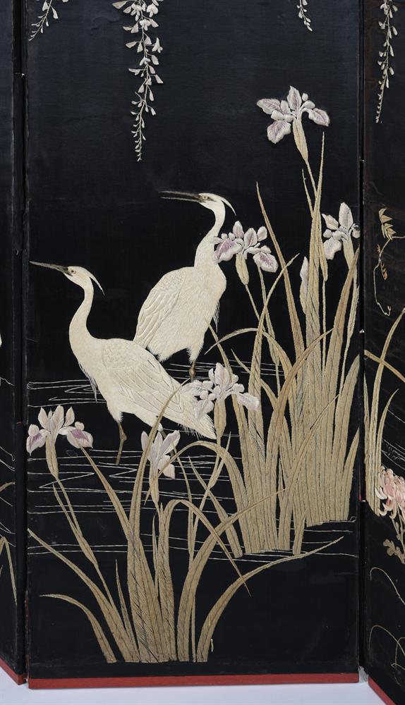 A Four-Fold Japanese Embroidered Screen - Image 2 of 4