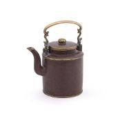 A Chinese yixing teapot with brass fitting