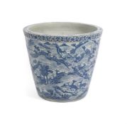 A large Chinese blue and white 'Hundred deer' jardinière
