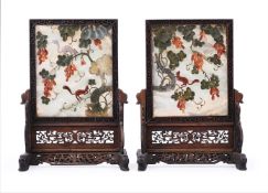 A pair of Chinese soapstone table screens