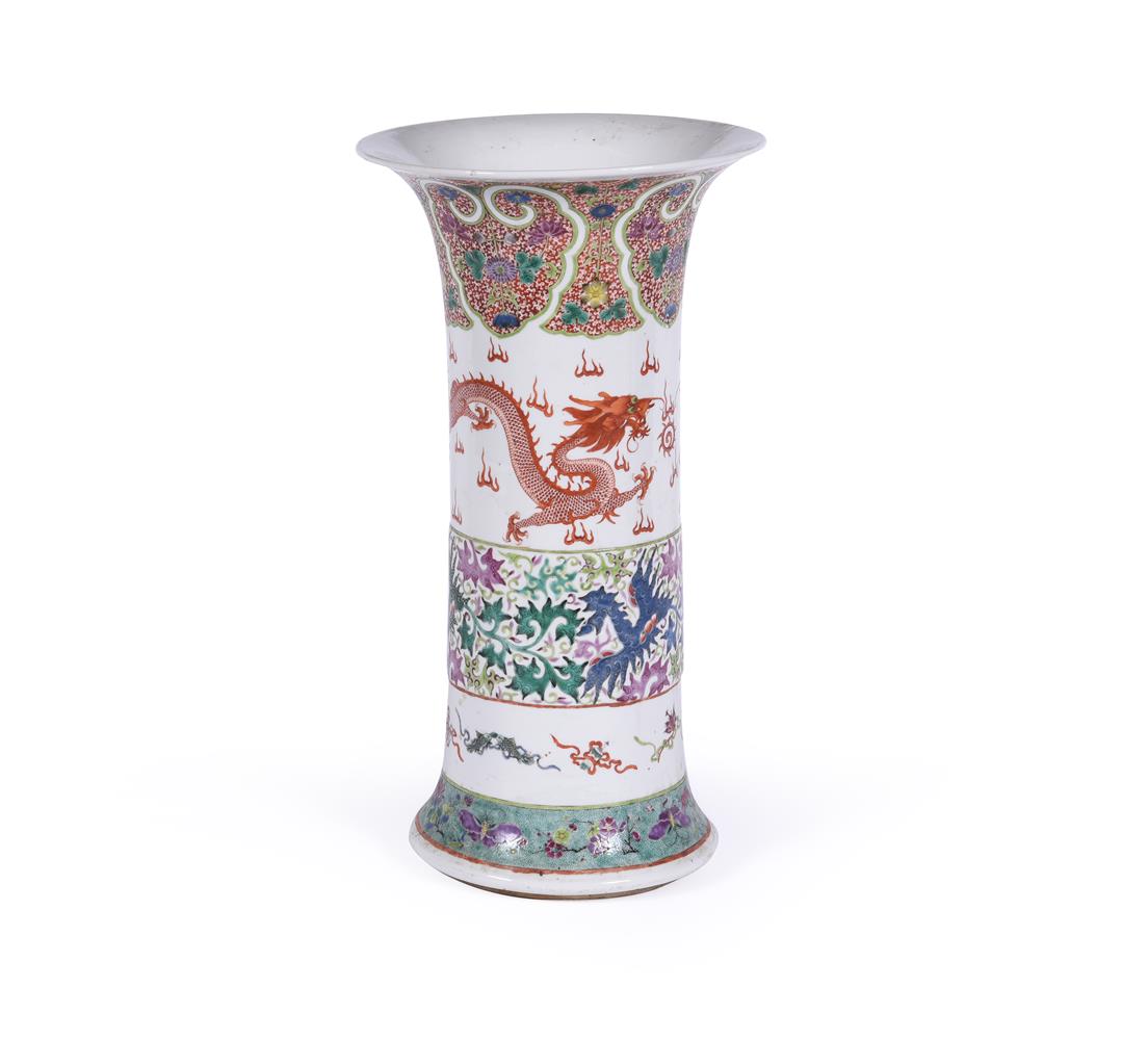 A large Chinese famille rose 'Dragon' trumpet vase - Image 2 of 4