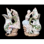 A PAIR OF MEISSEN (OUTSIDE DECORATED) FIGURAL EWER GROUPS