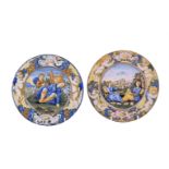 A SMALL PAIR OF CASTELLI MAIOLICA PLATES