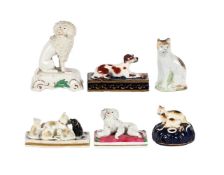 A GROUP OF VARIOUS STAFFORDSHIRE POTTERY AND PORCELAIN MODELS OF CATS AND DOGS