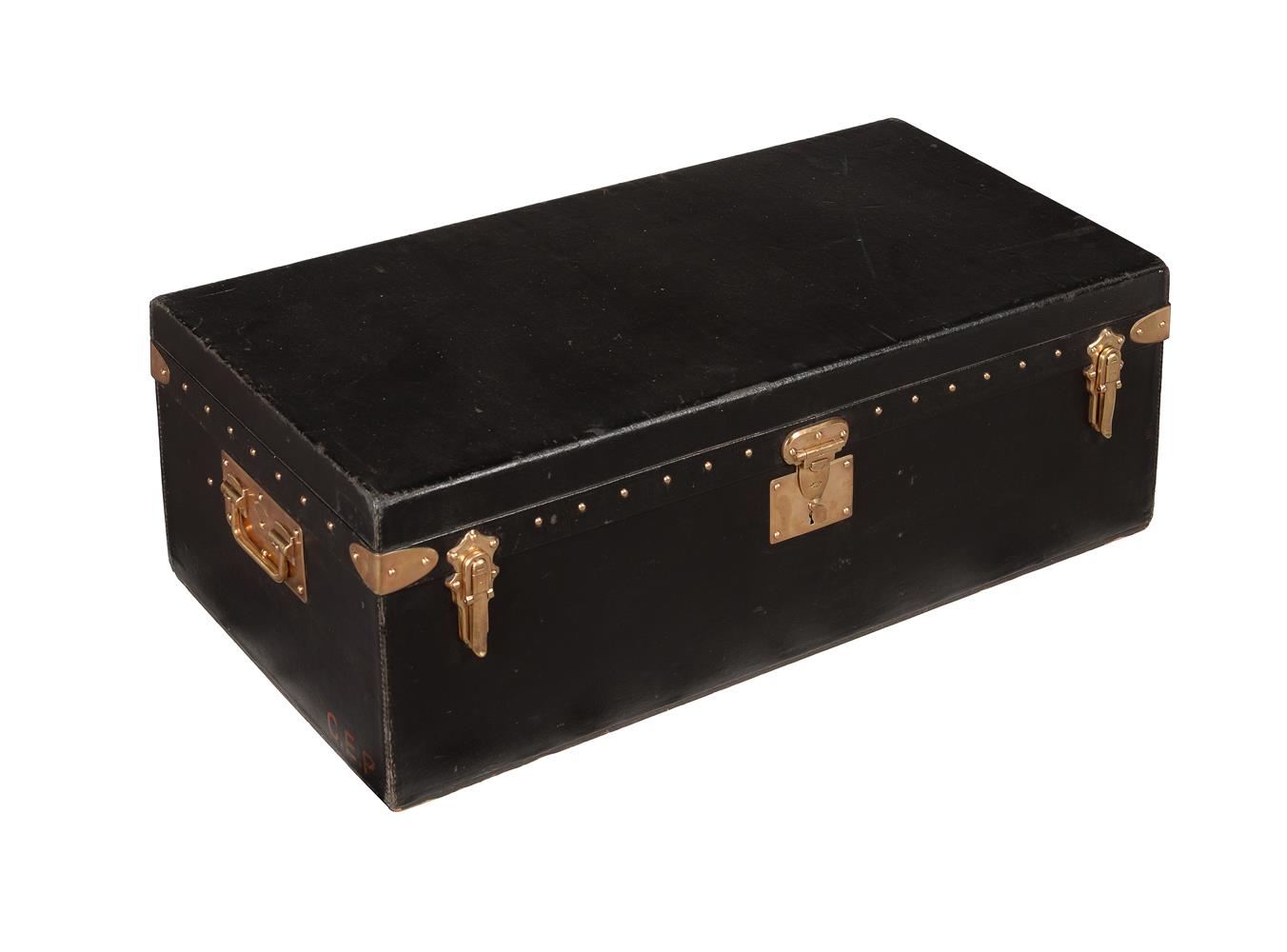 A GOYARD, PARIS, FRENCH BLACK PAINTED CANVAS MOTORING TRUNK