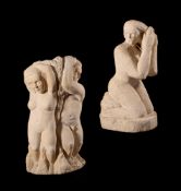T HORNER, PUTTI, A SCULPTED LIMESTONE MODEL OF A MAN AND WOMAN