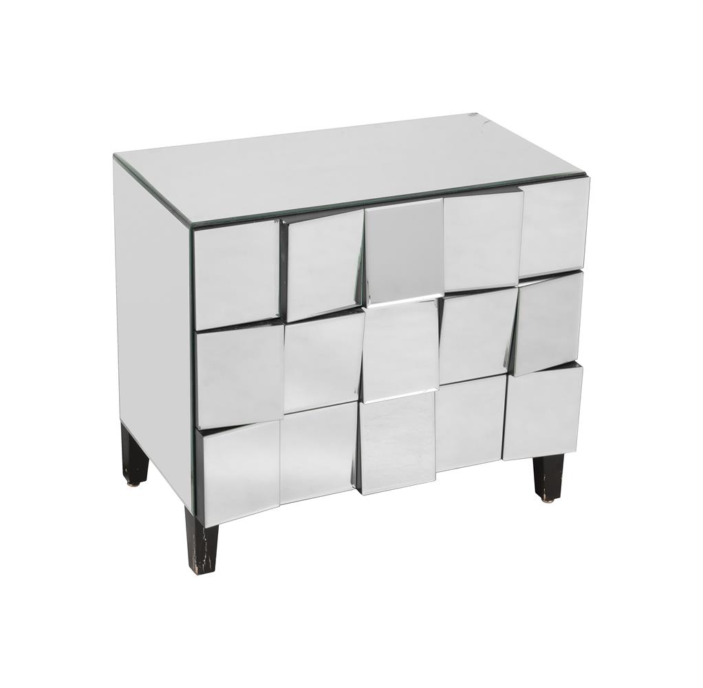 A MODERN MIRROR CLAD CHEST OF THREE DRAWERS