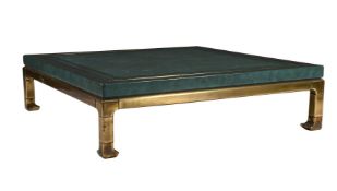 AN AMERICAN SIMULATED LEATHER AND BRASS LOW CENTRE TABLE IN CHINESE MING TASTE