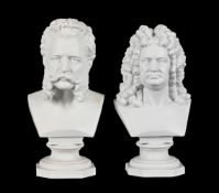TWO SIMILAR BERLIN (KPM) BISCUIT PORCELAIN BUSTS OF GEORGE FREDERICK HANDEL AND JOHANN STRAUSS II