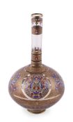 AN ISLAMIC STYLE CLEAR GLASS AND ENAMELLED BOTTLE VASE