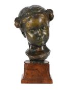 MAX BLONDAT, FRENCH (1872-1926), A COLD PAINTED TERRACOTTA BUST OF A YOUNG GIRL
