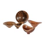 λ BERT MARSH (1932-2011), A GROUP OF FIVE VARIOUS TURNED WOOD FOOTED BOWLS