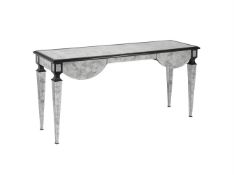 A MODERN MIRRORED GLASS AND EBONISED CONSOLE TABLE