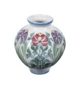 LAURENCE MACGOWEN (b.1942) FOR ALDERMASTON POTTERY, A VASE PAINTED WITH STYLISED LILIES