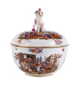 A DRESDEN PORCELAIN BOWL AND COVER WITH BACCHIC FINIAL