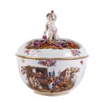 A DRESDEN PORCELAIN BOWL AND COVER WITH BACCHIC FINIAL