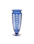A VAL ST. LAMBERT 'FLORENCE' BLUE OVERLAY AND CLEAR GLASS TRUMPET VASE