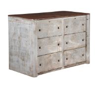 AN INDUSTRIAL METAL CHEST OF DRAWERS