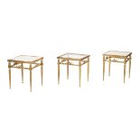 A SET OF THREE BRASS SIDE TABLES