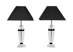 A PAIR OF MODERN CLEAR GLASS BALUSTER TABLE LAMPS IN ART DECO STYLE