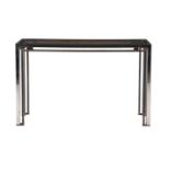 A CHROME, BRASS, GLASS AND ACRYLIC SIDE OR CENTRE TABLE