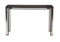 A CHROME, BRASS, GLASS AND ACRYLIC SIDE OR CENTRE TABLE