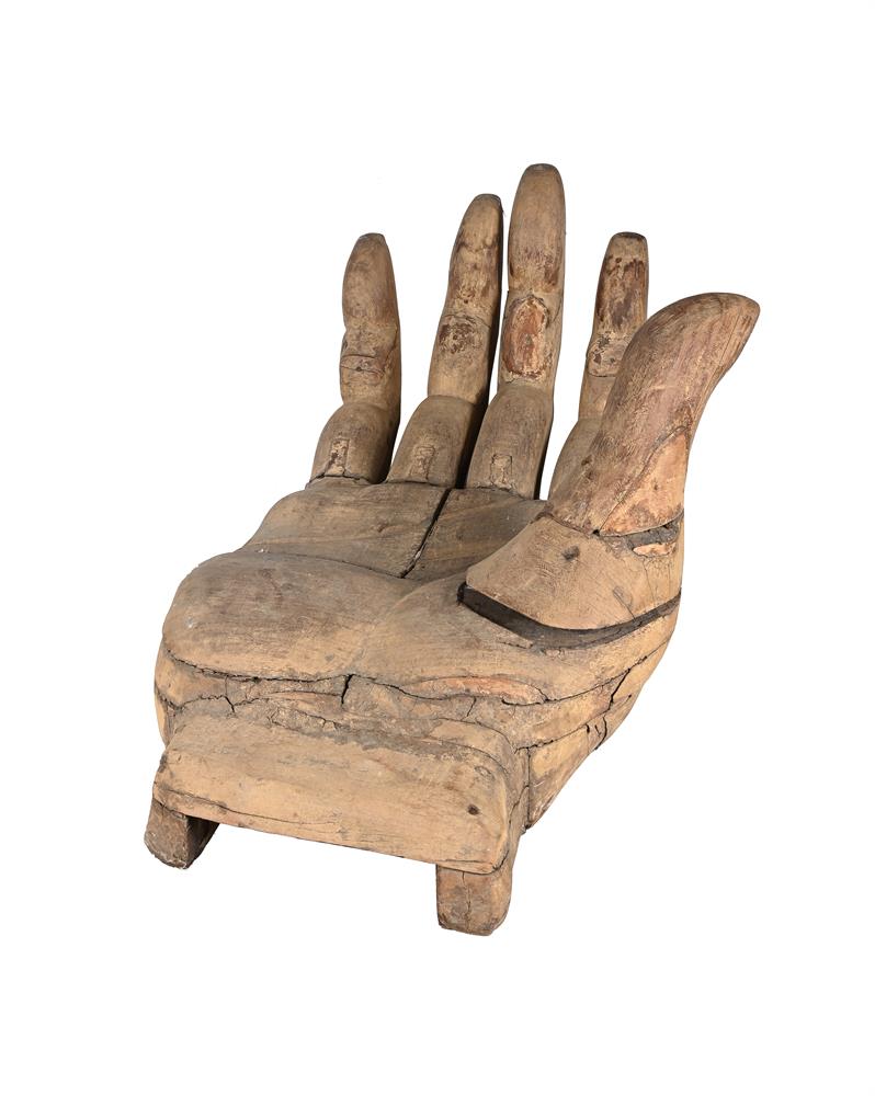 A LARGE CARVED HARDWOOD BUDDHA'S HAND - Image 3 of 4