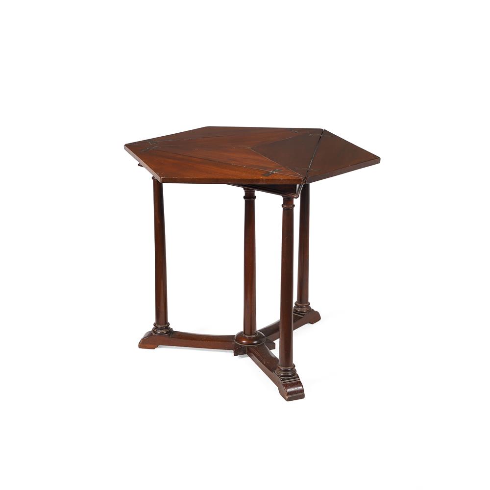 AN EDWARDIAN TRIANGULAL ENVELOPE TABLE IN 16TH CENTURY REVIVAL TASTE