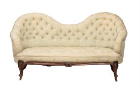 A VICTORIAN WALNUT AND UPHOLSTERED SOFA