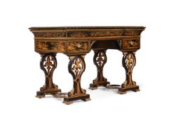 A BLACK AND GILT PAINTED CHINOISERIE WRITING DESK