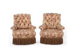 A PAIR OF MID VICTORIAN GILTWOOD AND UPHOLSTERED ARMCHAIRS