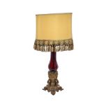 A VICTORIAN RUBY GLASS AND GILT-METAL-MOUNTED COLULMNAR LAMP-BASE