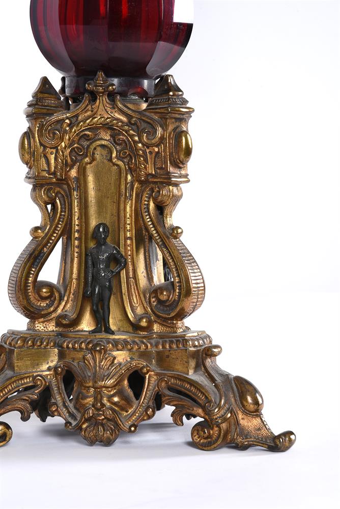 A VICTORIAN RUBY GLASS AND GILT-METAL-MOUNTED COLULMNAR LAMP-BASE - Image 2 of 2