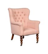 A WILLIAM IV WALNUT BUTTONED ARMCHAIR