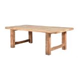 A MIXED WOOD FARMHOUSE DINING TABLE