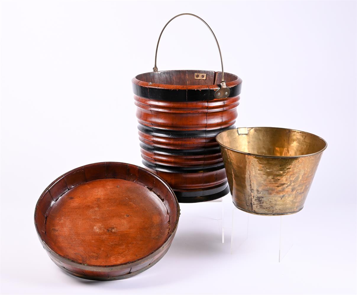 A DUTCH PINE AND EBONISED BUCKET WITH BRASS WING HANDLE AND LINER - Image 2 of 2