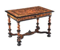 Y A WALNUT, EBONY, EBONISED AND FLORAL MARQUETRY CENTRE TABLE