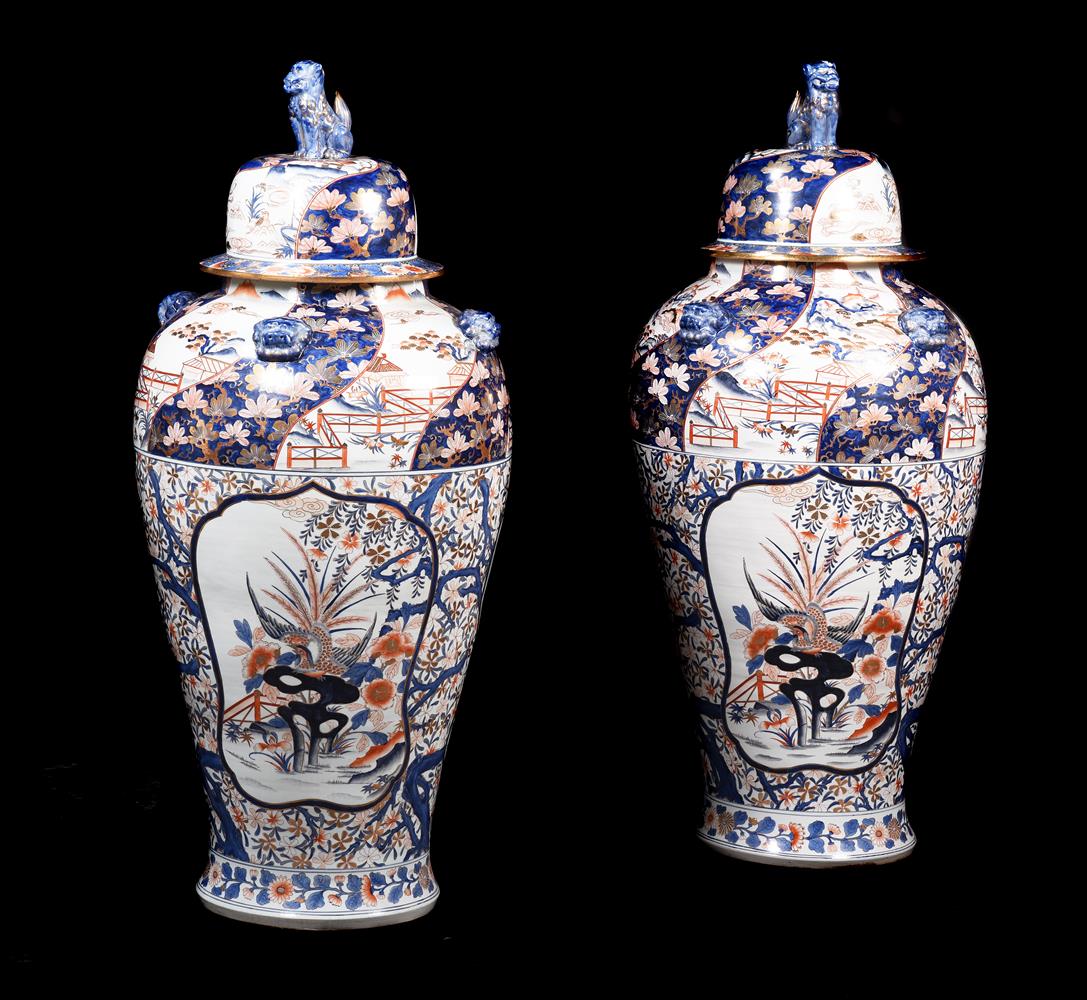 A LARGE PAIR OF IMARI FLOOR VASES