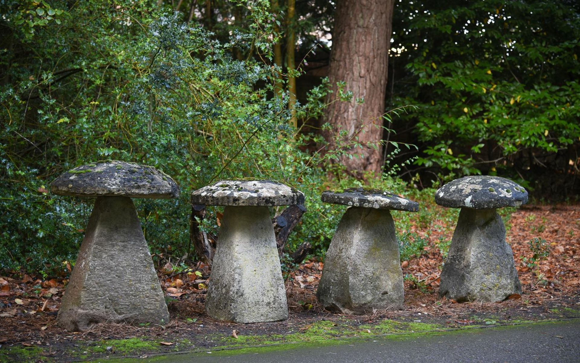 A GROUP OF FOUR SANDSTONE AND LIMESTONE STADDLE STONES - Bild 2 aus 2