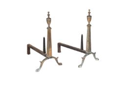 A PAIR OF PRESSED ANDIRONS IN GEORGE III STYLE