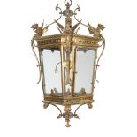 A FRENCH GILT BRASS HANGING LANTERN