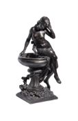 A SPELTER AND BRONZE MODEL OF GIRL ON AN URN